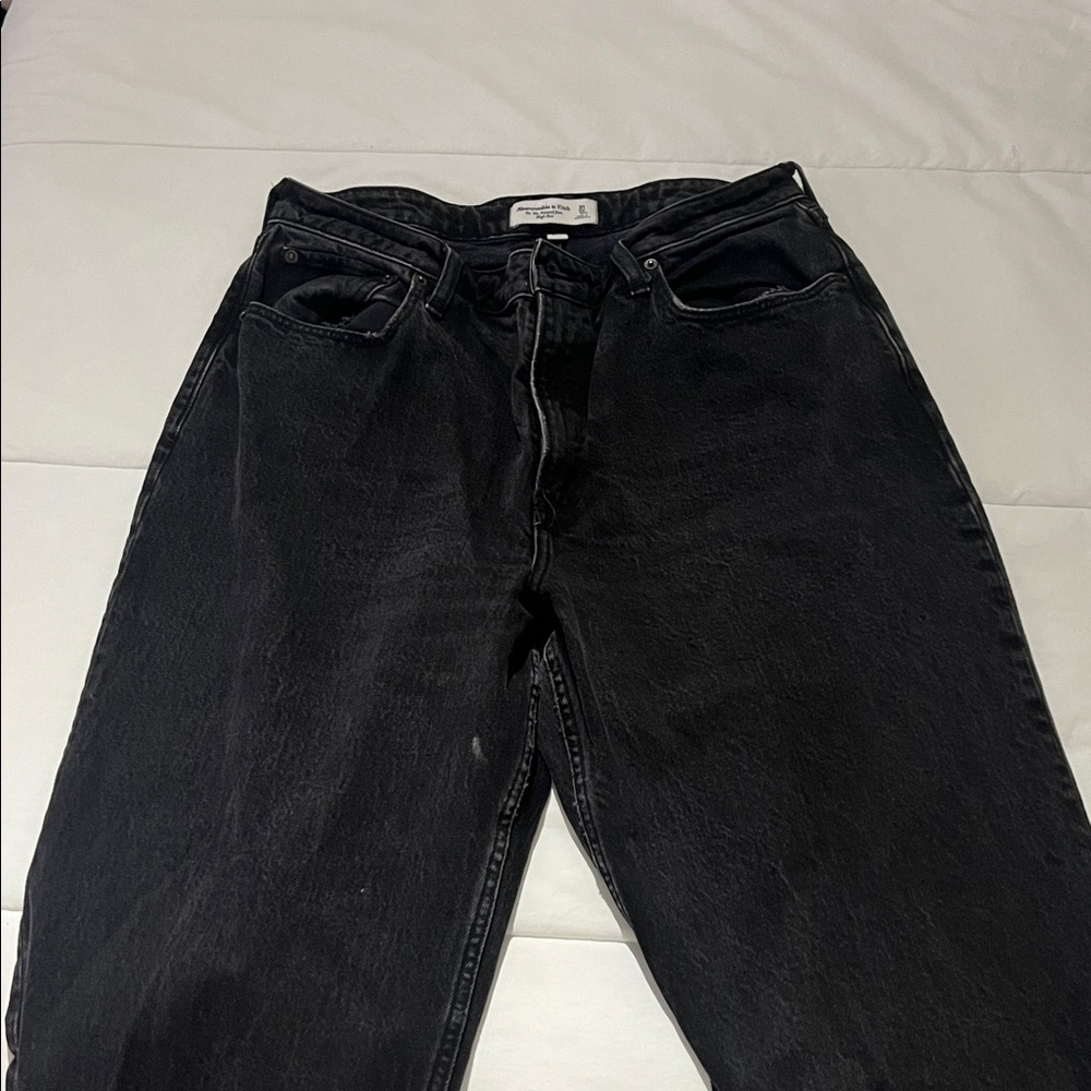 Abercrombie & Fitch Curve Love Black Distressed High Rise 90s Relaxed Jeans 12XL